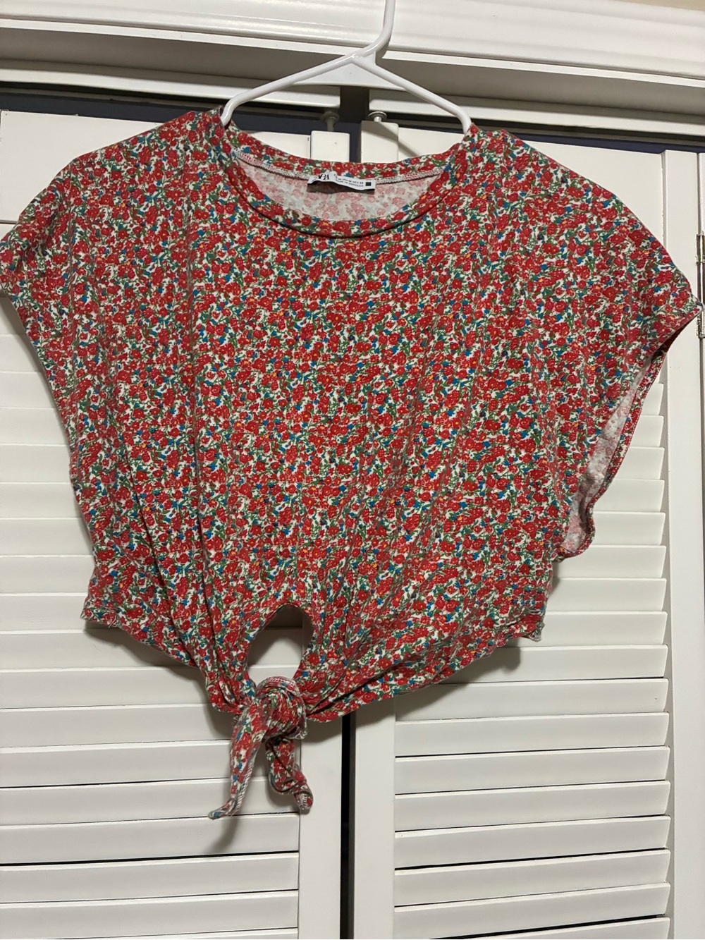 Zara Red Floral Tie-Front Crop Top